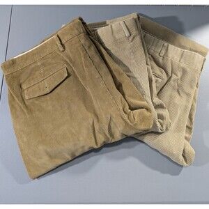 LOT of 3 Vintage L.L. Bean Corduroy Pants Men’s 44X28 Flat Front, 2-Khaki 1-Tan